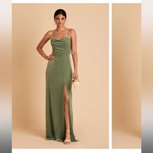 Birdy grey braidsmaid xs sage green velvet cowl neck adjustable straps